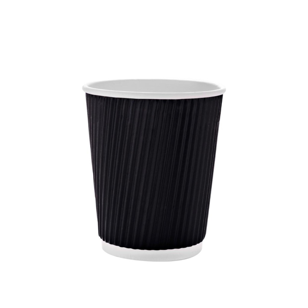 Black Corrugated Paper Cups 8 Oz (25 Pieces)